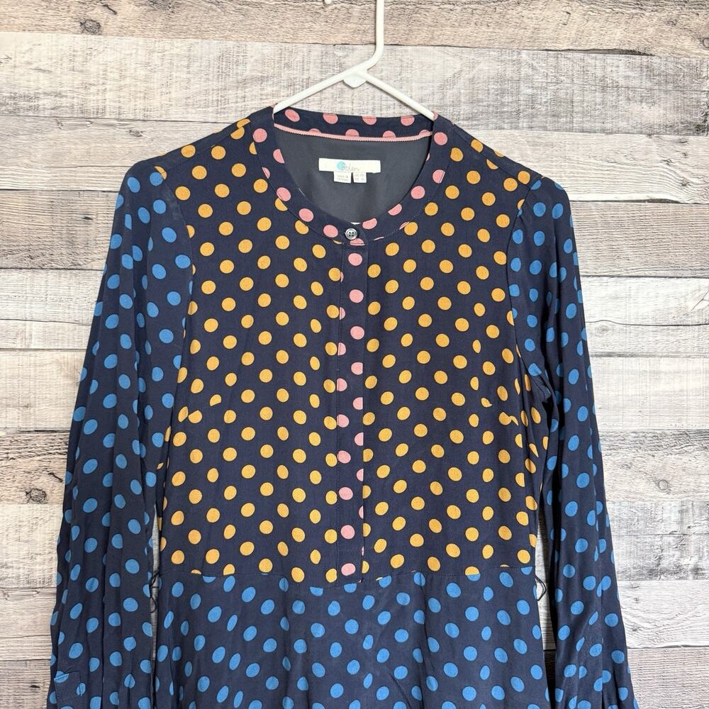 Boden Women's Colorblock Polka Dot Midi Dress Long Sleeve Blue 6L Boho - Picture 3 of 8